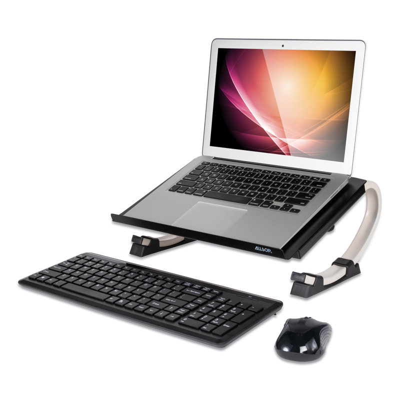Black and Silver Adjustable Steel Monitor Stand with Perforated Surface