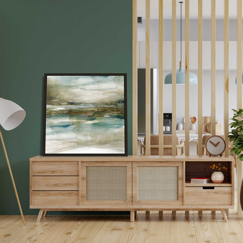 Riverbank par Carol Robinson - Peinture, L 21,5 po x H 21,5 po, Encadrement brun