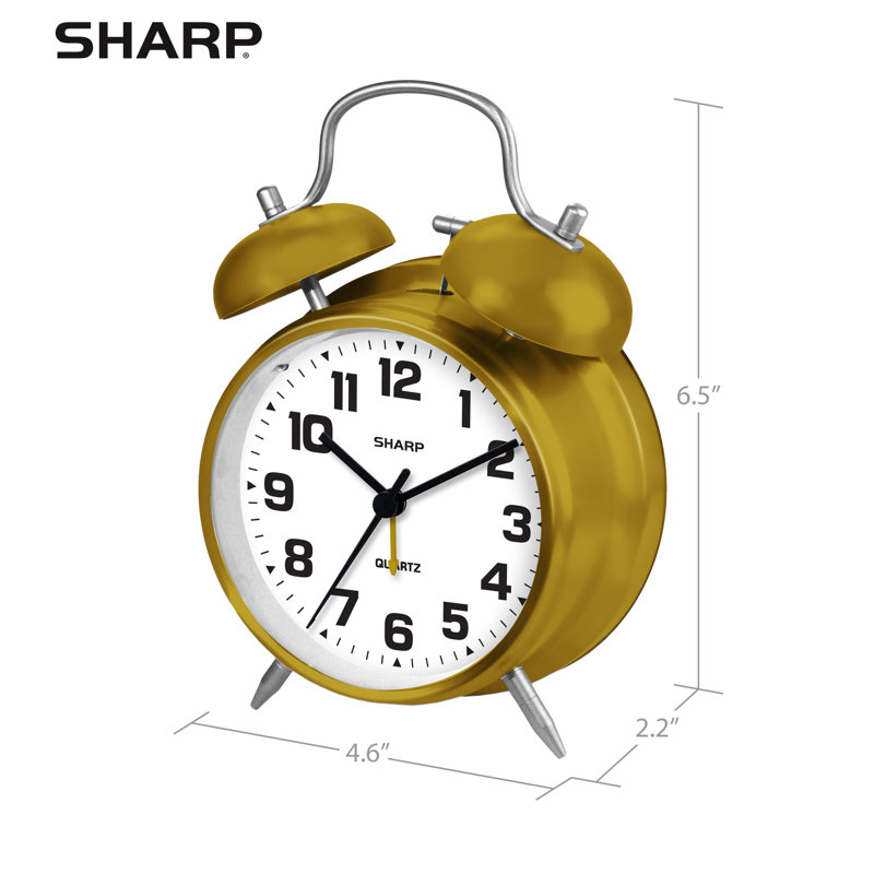 Sharp Twin Bell Quartz Analog Alarm Clock, Gold