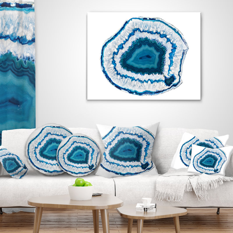 «Blue Agate Crystal», toile abstraite - coussin imprimé abstrait, 16 po x 1 po, Coussin décoratif