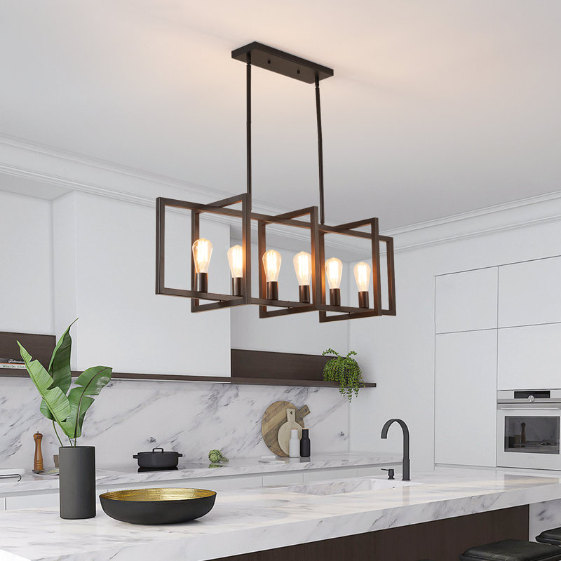 Luminaire suspendu rectangulaire à 6 lumières pour îlot de cuisine Barbara