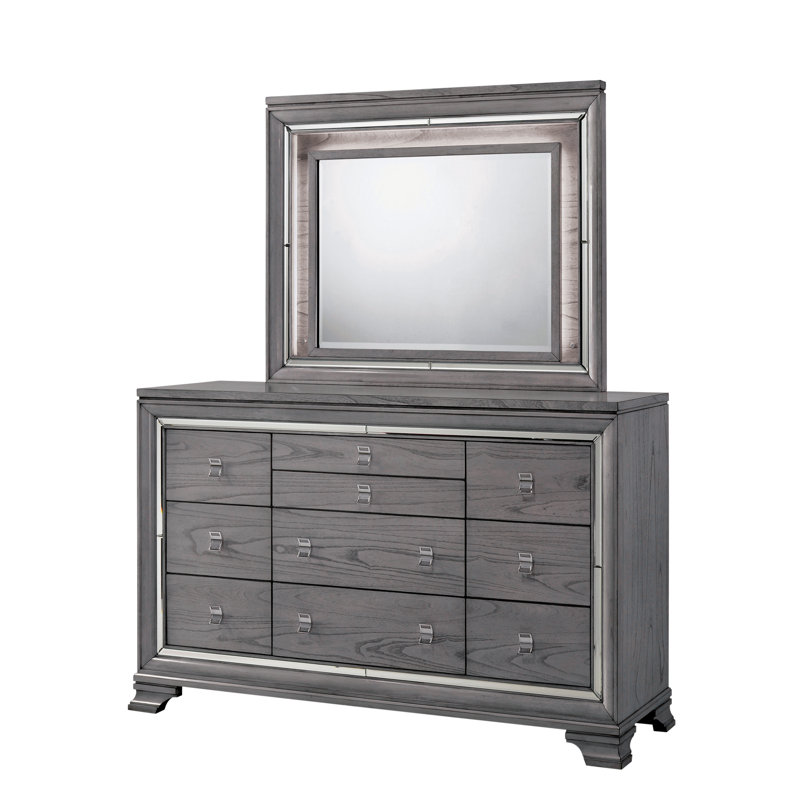 Commode double 10 tiroirs avec miroir Meaghann
