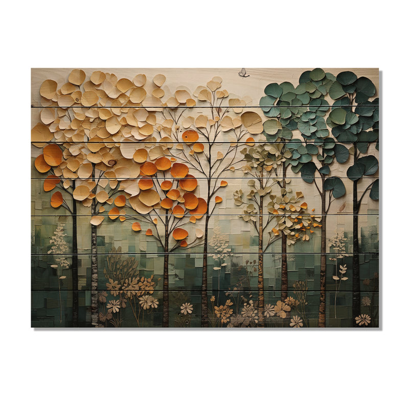 «Keerti Orange Green Trees», reproduction sur bois, H 10 po x l 20 po x P 0,78 po