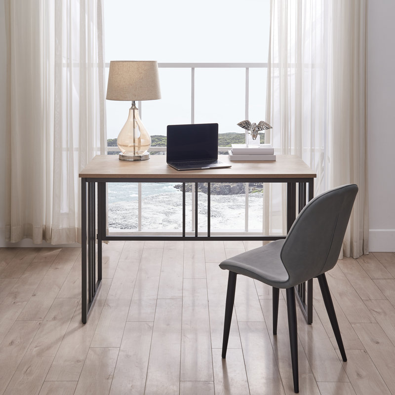 Cayne Metal Base Writing Desk, White/Gun Metal