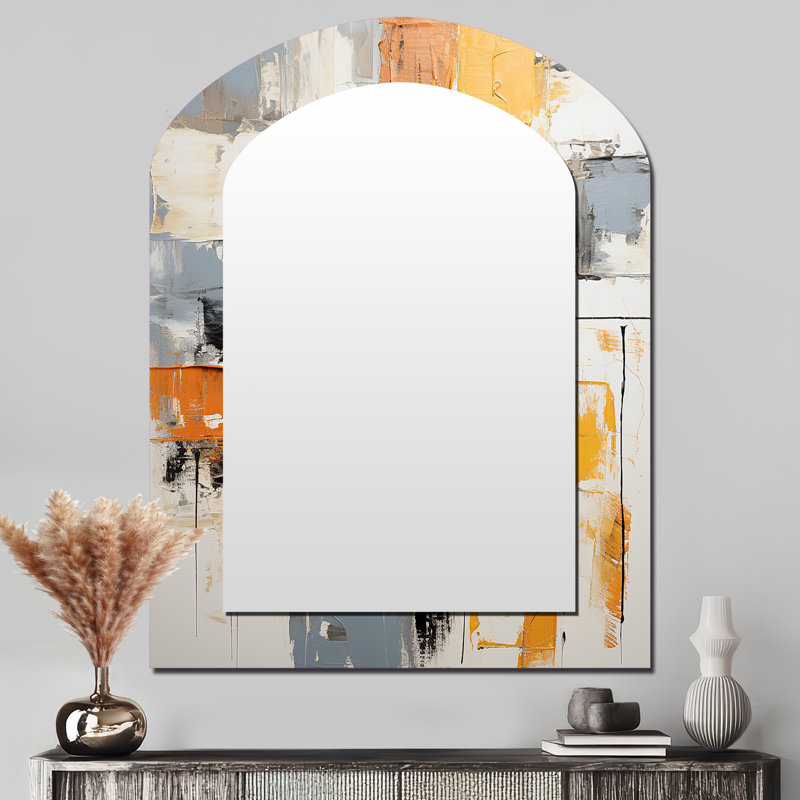 Abstract yellow and black collage II - Abstract Collages Arch Decorative Mirror, Yellow Asymmetrical Wall Mirror, Printed Metal Art