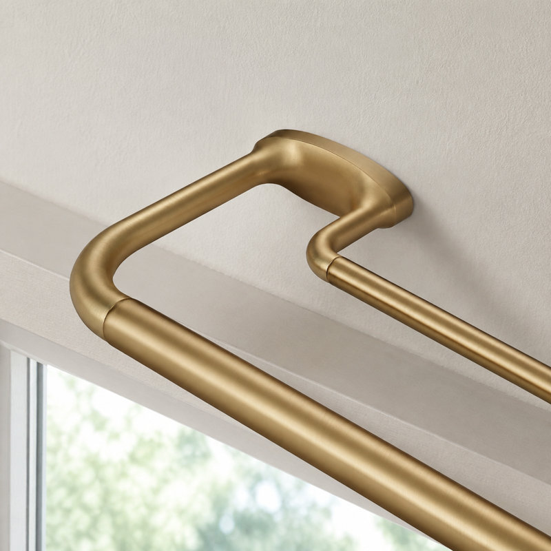 Tringle à rideaux double enveloppante Warm Gold 28-86" avec raccord interne, tringle avant réglable de 1" et tringle arrière de 5/8", plus embouts et supports en aluminium