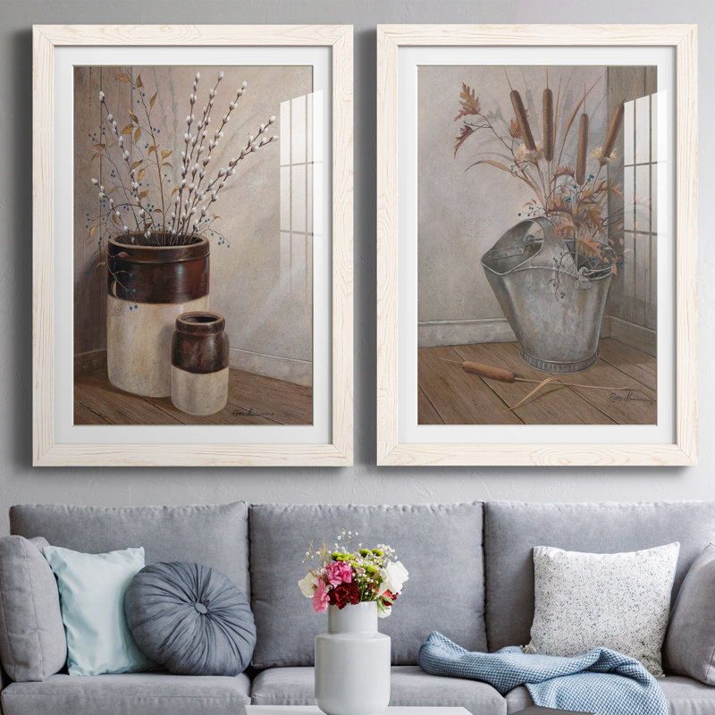 Ensemble de 2 cadres de peinture sur chat et printemps, H 31,5 po x l 47 po x P 1,5 po, Cadre blanc