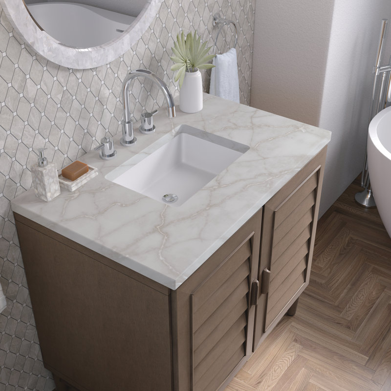 Portland 36'' W Single Vanity, Victorian Silver, 8" Widespread, Whitewashed Walnut