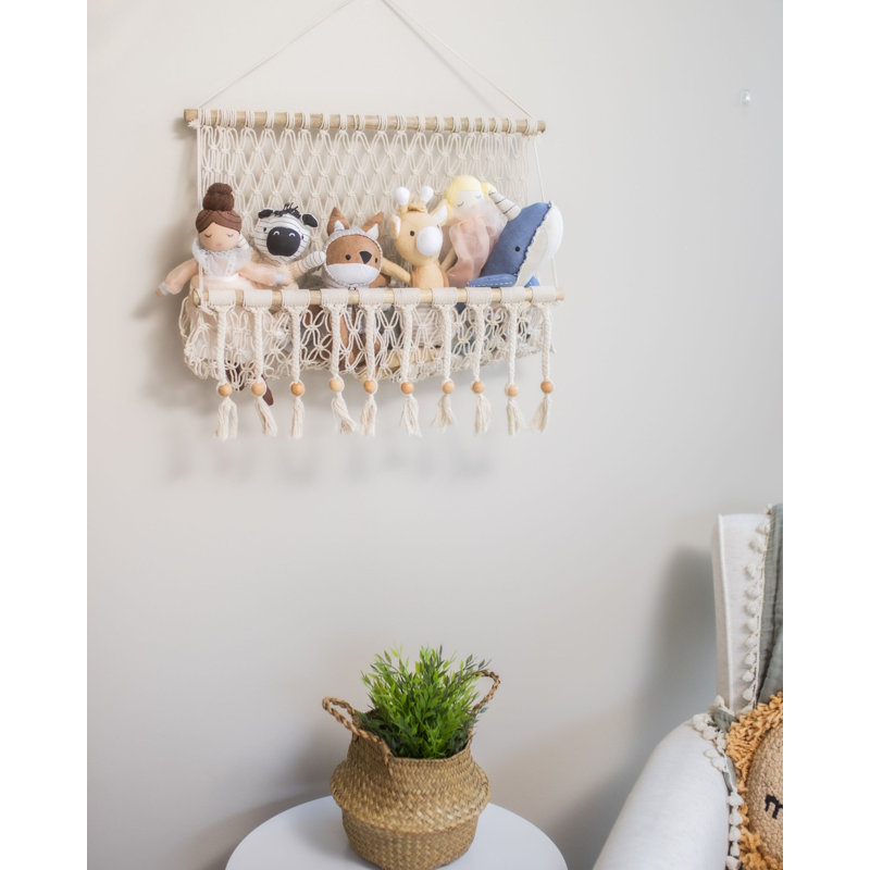Macrame Wall Storage Bin, For Toys, Books, Swaddles, 16"x22", By Crane Baby