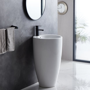 White Bathroom Porcelain Vanity Large Sized Rectangle Ceramic Pedestal Sink  Freestanding Cabinet Wash Basin with Backsplash and Pre-Drilled Overflow -  China Pedestal Sink, Washbasin