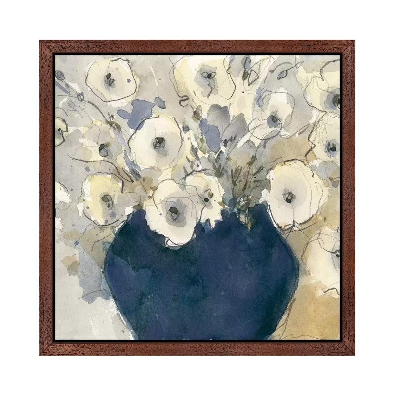 White Blossom Study II by Samuel Dixon - Floater Frame Painting on Canvas, 66.04 cm H x 66.04 cm W, Brown Framed