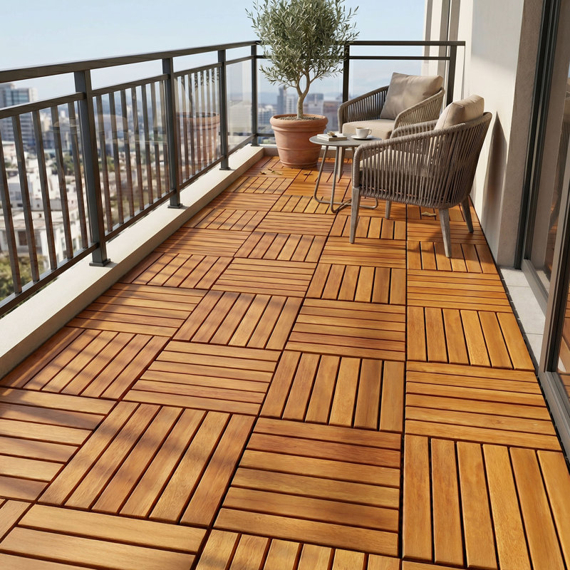 Ensemble de 9 tuiles de terrasse Tranquillo - motif rayé - doré, Doré, 9 pièces