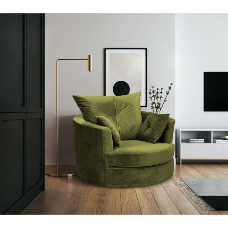 Bilbo Upholstered Swivel Barrel Chair, Olive