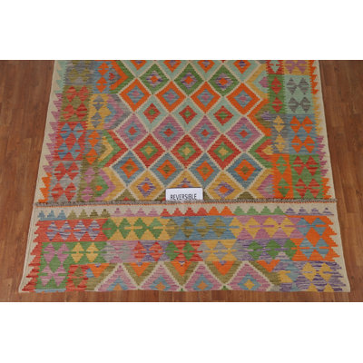 Geometric Wool Kilim Living Room Rug 7x10