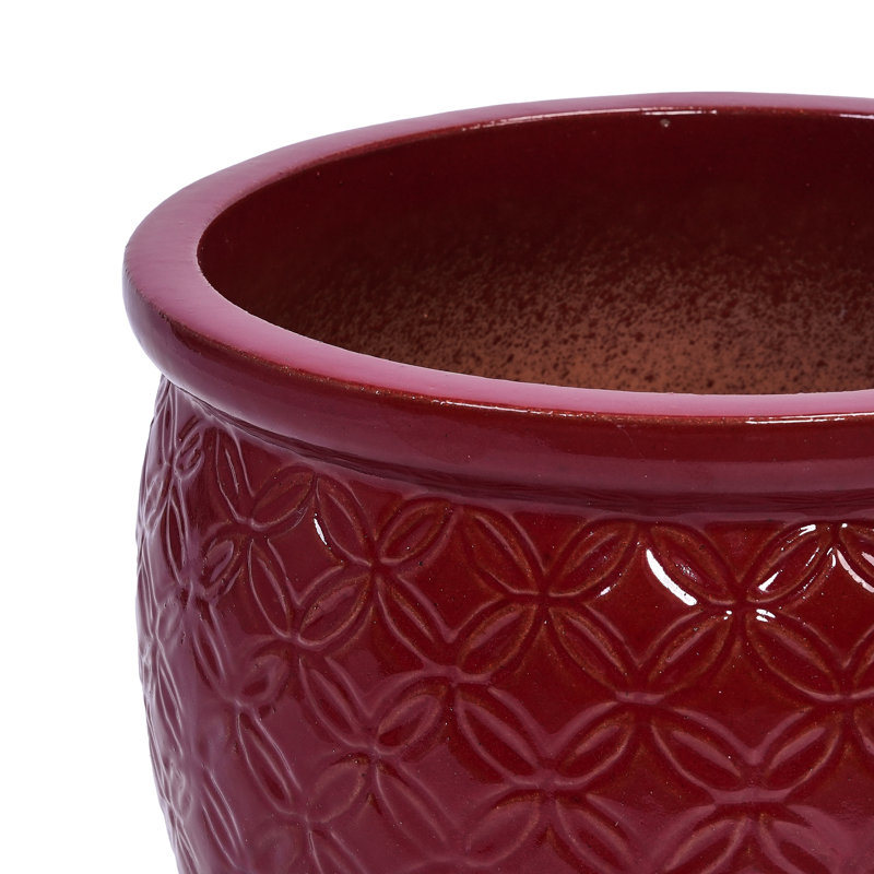 Of 3 Red Ceramic Planters For Different Settings, Contemporary Style With Glossy Finish, Weather , Built-In Drainage Root Growth, 14.89" L W 12.74" H, 47.56 Lbs In Bean Paste Red, Modern Various