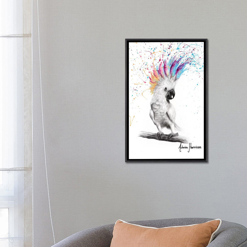 «Punk Cockatoo» par Ashvin Harrison - impression, Toile avec cadre noir patiné, Aucun mat, H 26 po x l 18 po x 1,5 po