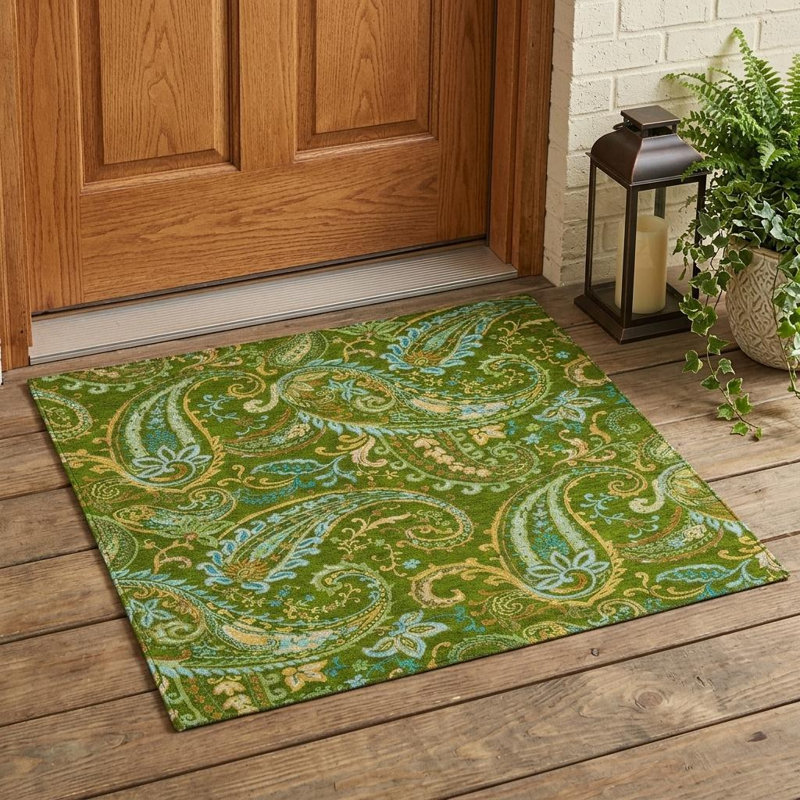 Tapis extérieur antidérapant lavable à motif cachemire vert 3 pi x 5 pi
