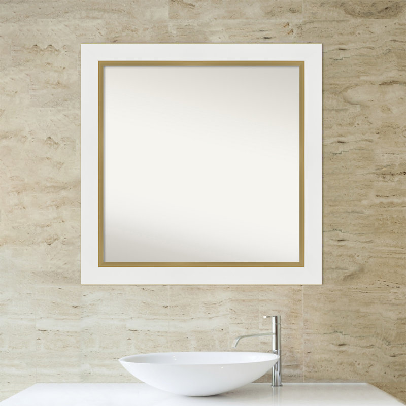 Eva White Gold Bathroom Vanity Non-Beveled Wall Mirror, 31.25 " H x 31.25 " W
