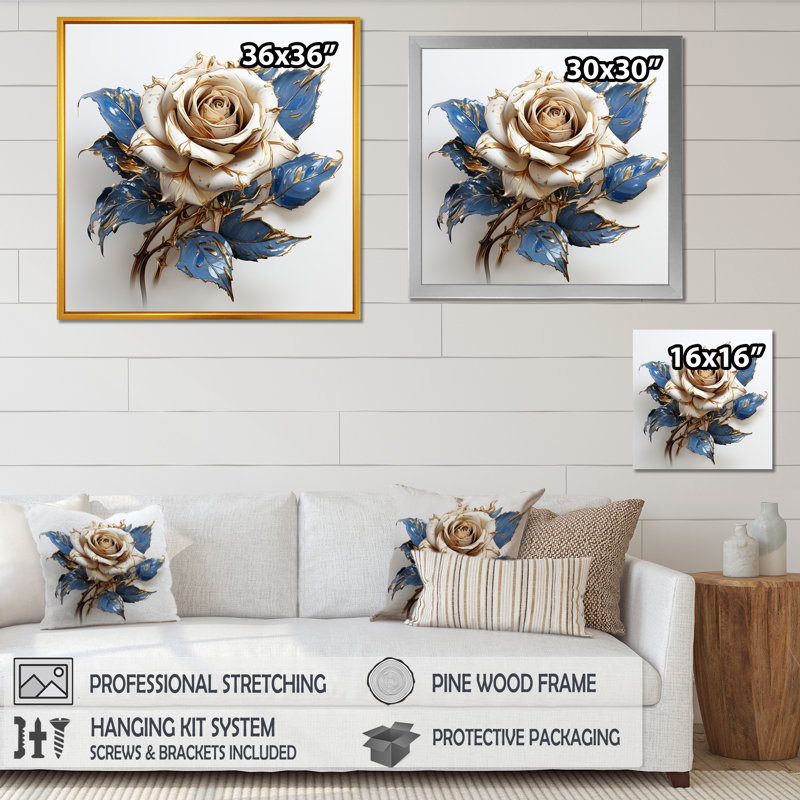Verre bleu blanc rose - Art mural rose, H 30 po x l 30 po x P 1,5 po, Toile tendue