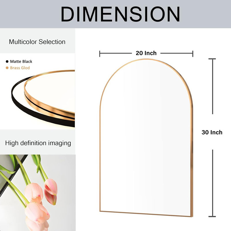 Gold Arched 20"x30" Metal Frame Bathroom Vanity Mirror