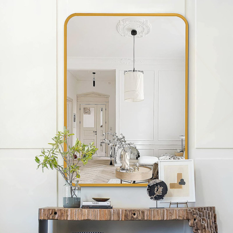 Miroir de salle de bain rectangulaire en métal doré 22 x 30 pouces pour mur, durable et élégant avec film incassable, Doré