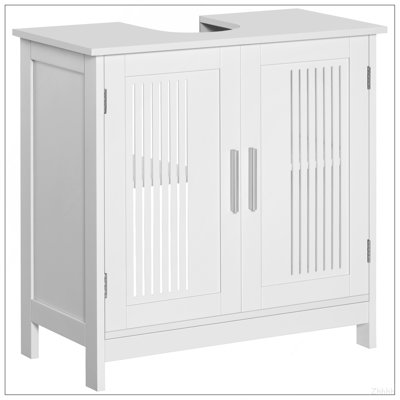 kleankin Modern Under Sink Cabinet with 2 Doors, Pedestal Under Sink Bathroom Cupboard, Bathroom Vanity Cabinet with Adjustable Shelves, White