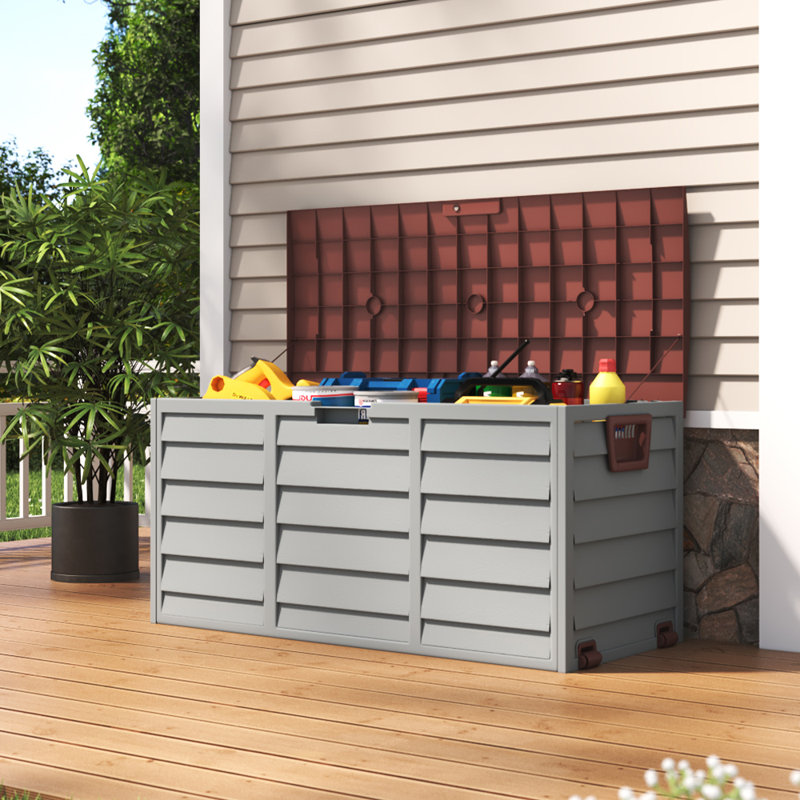 Plastic Garden Storage Box with Wheels, Brown