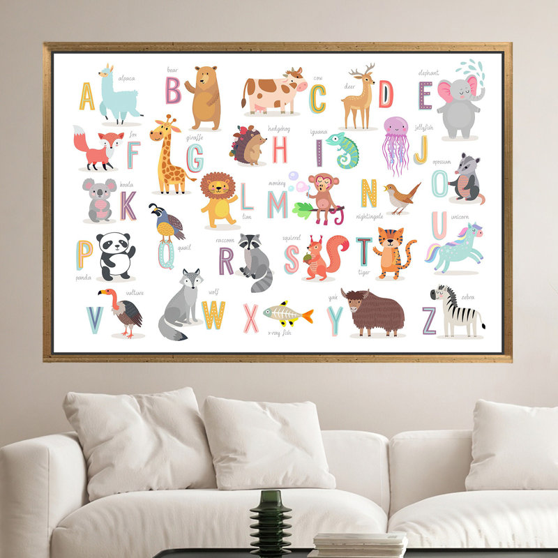 Toile imprimée: animaux de la jungle, art mural pour enfants, 1P, encadré doré, 23,7 po H x 31,6 po l