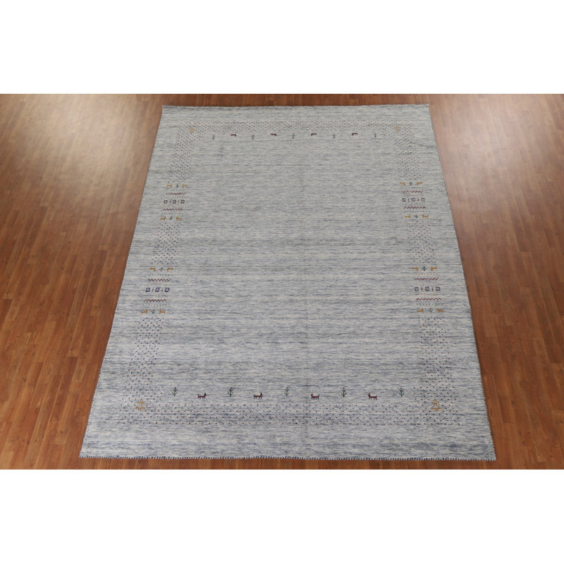 Tapis ivoire et bleu Gabbeh 9 x 12