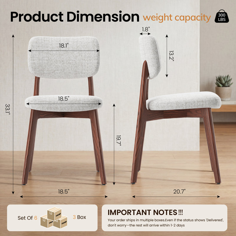 Chaise d'appoint rembourrée en bois massif, Dark Brown Wood, Beige