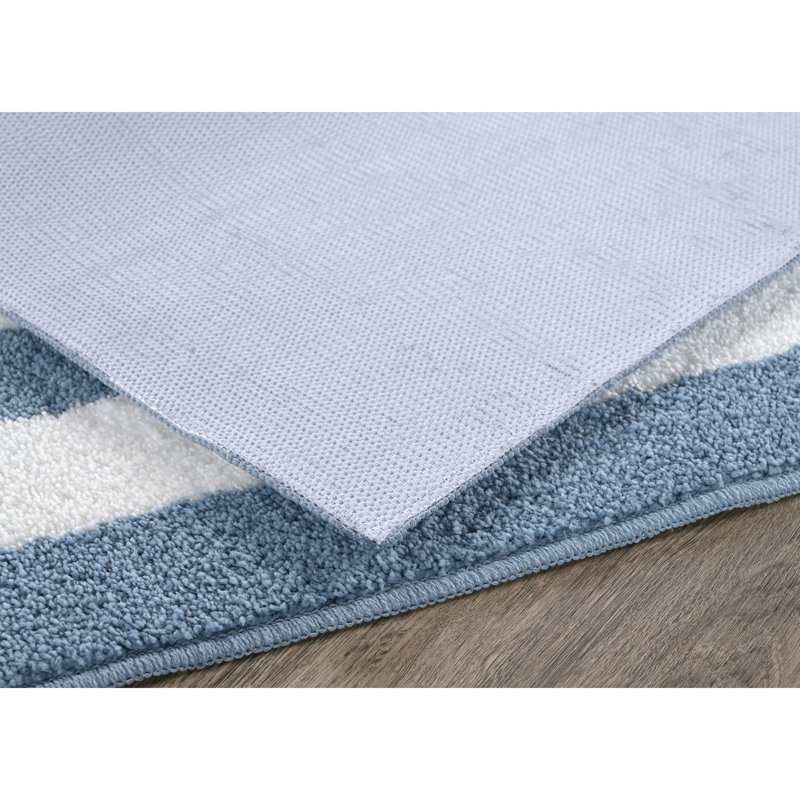Tapis pour salle de bain en nylon et polyester à envers antidérapant Ronning Beach, Bleu bassin / blanc