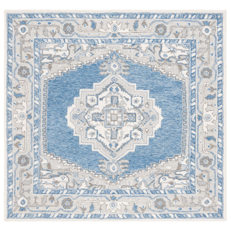 Tapis bleu marine / ivoire Metro 615, Carré 6 pi