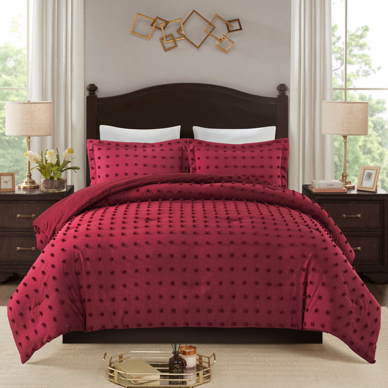 Ring Stitch Comforter, Burgundy, King Comforter + 2 King Shams