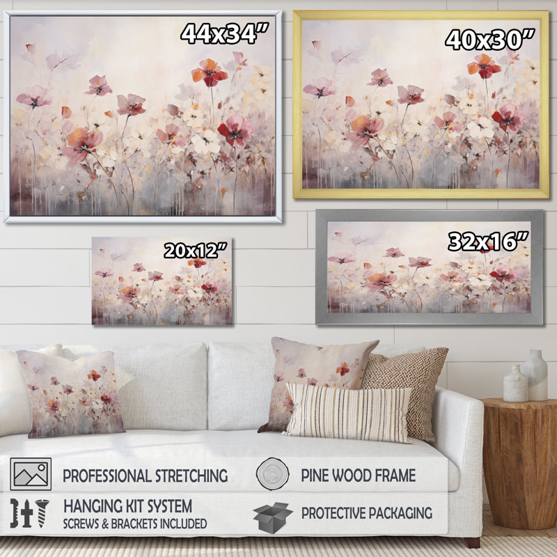 Décoration florale beige Silhouettes florales abstraites, Encadrement doré, H 34 po x l 44 po x P 1,5 po
