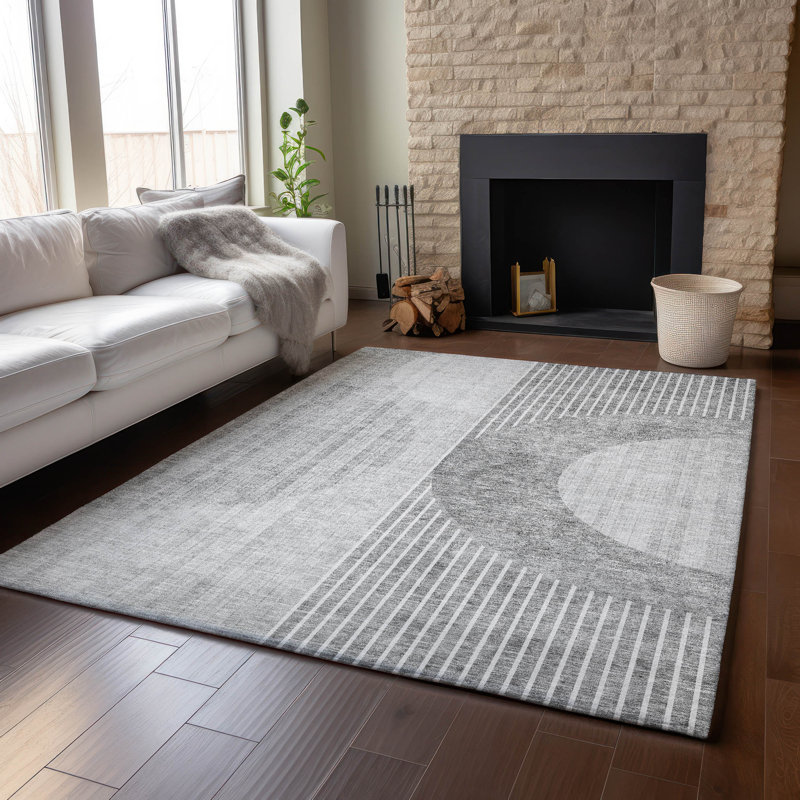 Gray Rectangular Microfiber Machine Washable Rug, 46" x 30"