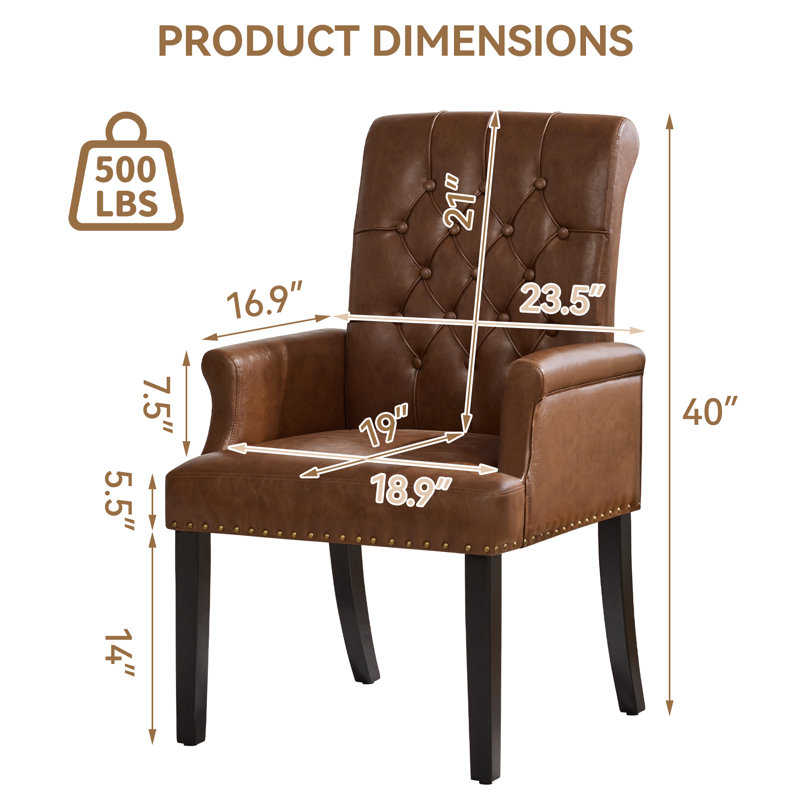 Fauteuil capitonné rembourré à dossier haut, similicuir, Similicuir café