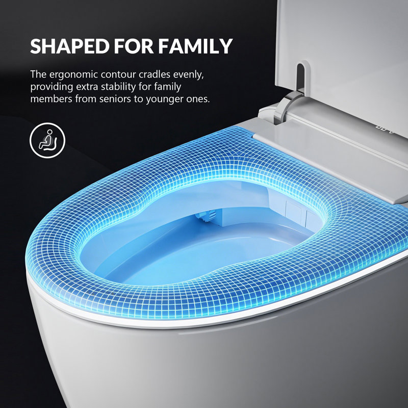 Smart Toilet with Ergonomic Heated Seat, Auto Lid Opening, Foam Shield, Instant Warm Bidet/Rear Wash & Dryer, UV Sterilization, 1.2 GPF Auto/Backup Flush, Night Light, Remote Control, Elongated, White