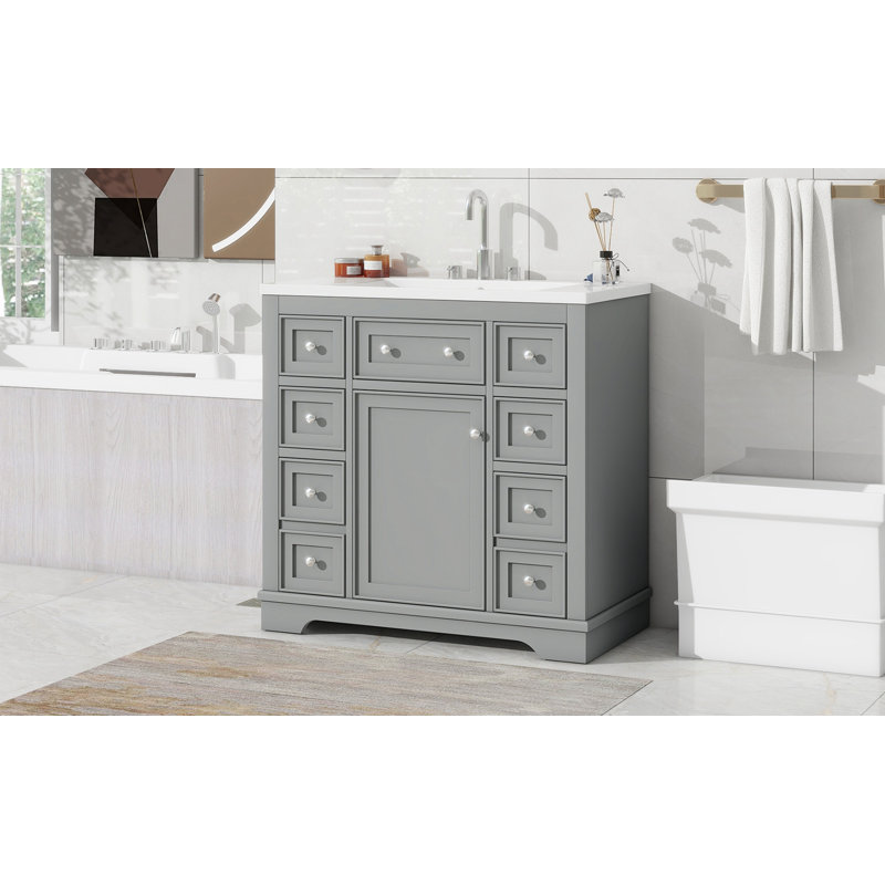 Ensemble de meuble-lavabo simple 36 po avec plateau en bois massif Shai Shai, Gris