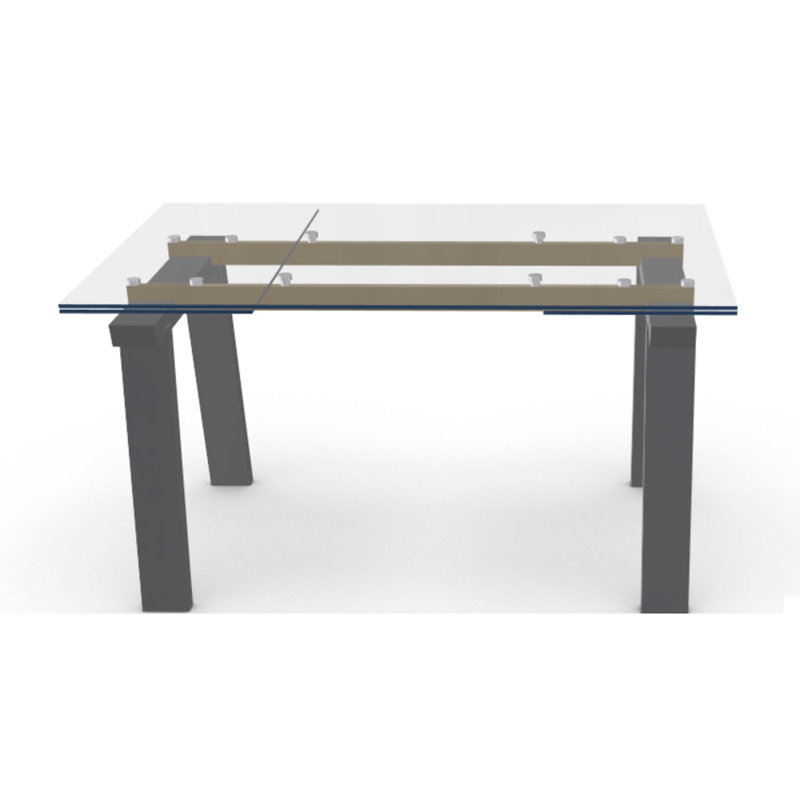 Levante Glass Extendable Table with Wooden Legs, Clear/Black, 30"H x 55.13"L x 35.5"W