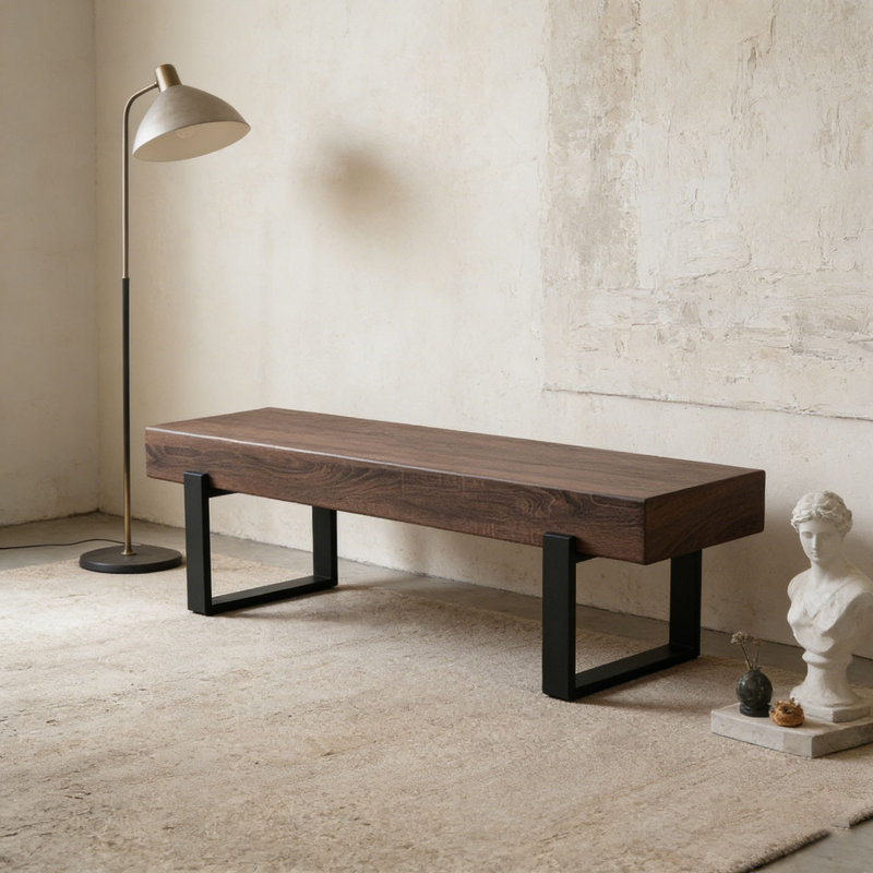 Banc de salle à manger 59 po, Noir + noyer foncé