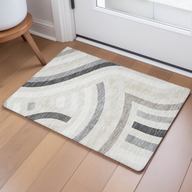 Tapis mid-century moderne lavable à la machine intérieur / extérieur Chantille ACN2467, Lin lin, 1 pi 8 po x 2 pi 6 po