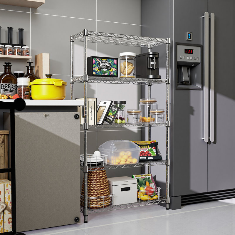 Étagère utilitaire standard à 5 niveaux 23,6 po x l 13,8 po x 62,4 po en acier au carbone argent poli pour l'organisation à domicile
