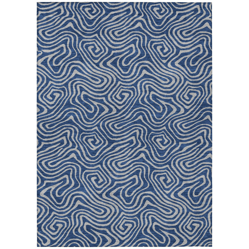 Tapis extérieur lavable abstrait bleu marine et gris 5 pi x 8 pi