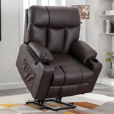 37.8" Wide Soft and Oversize Faux Leather Power Lift Assist Massage Heat Recliner with USB & Dual Cupholders