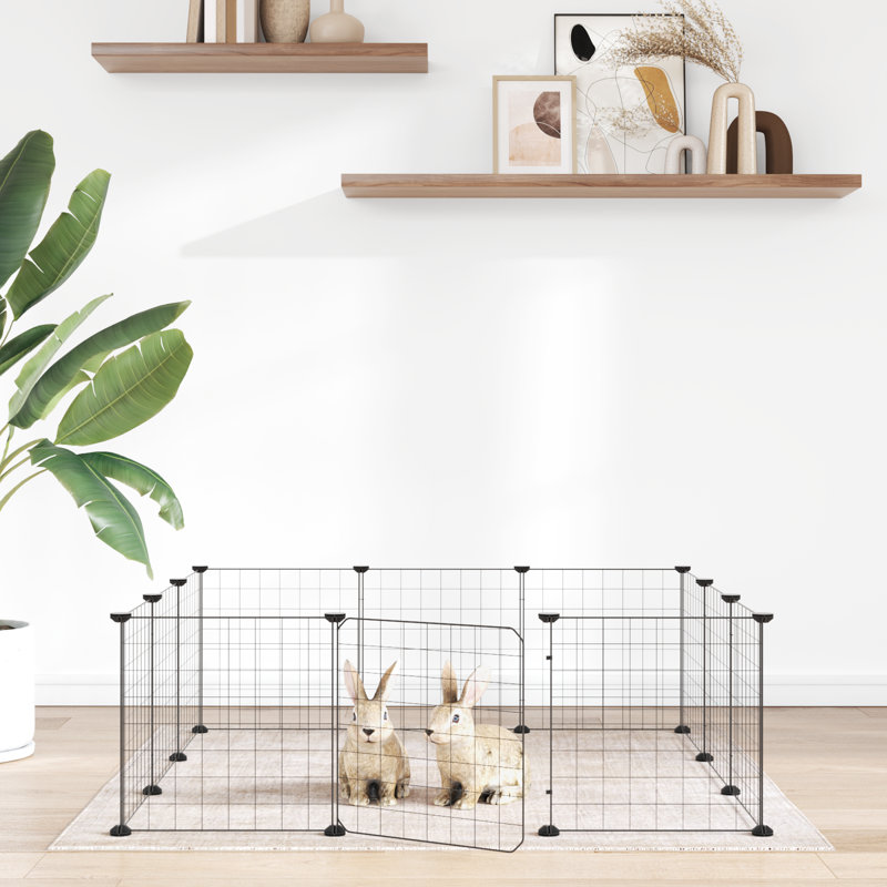 Cage pour animaux vidaXL extensible en acier thermolaqué noir, 13,78 po x 41,34 po x 41,34 po