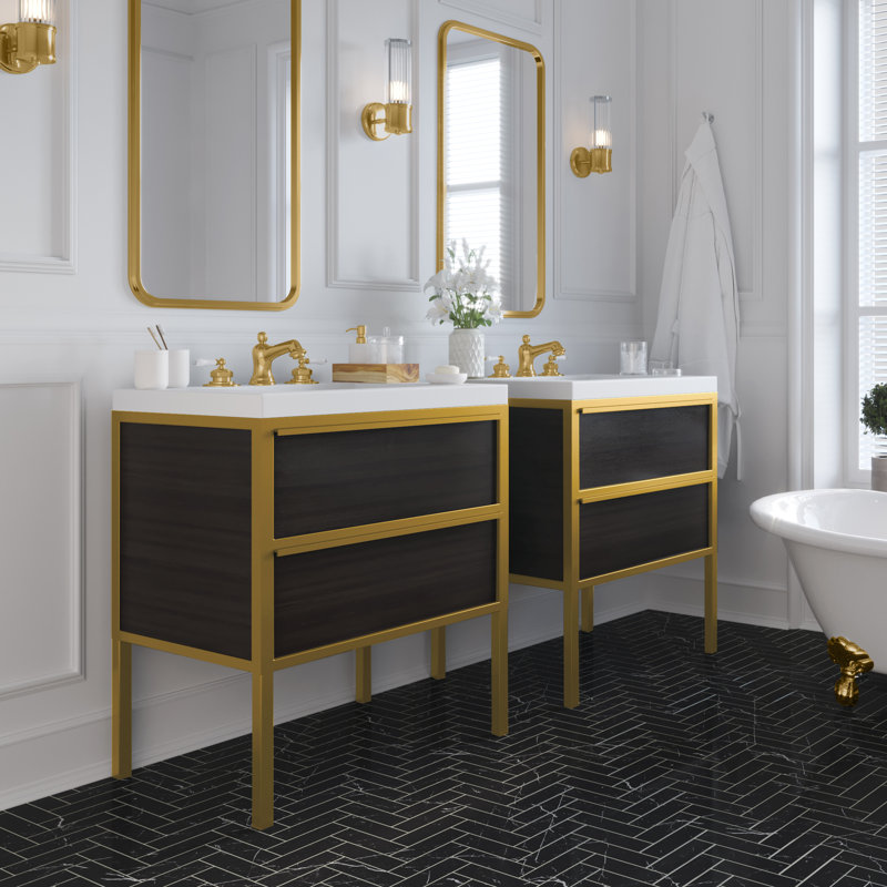 Ensemble de meuble-lavabo simple 24 po avec comptoir Surface noire Element, Doré