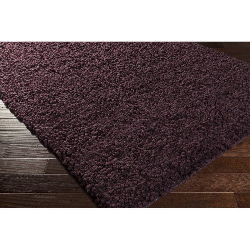 Tapis aubergine en laine tissé à la main Janell, Rectangle 5 pi x 8 pi