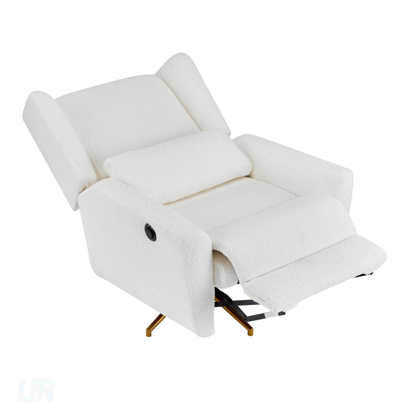 Power Recliner Chair With 360° Swivel, Boucle Upholstered Comfort And Gold 5 Star Base For Modern Relaxation, Beige Boucle