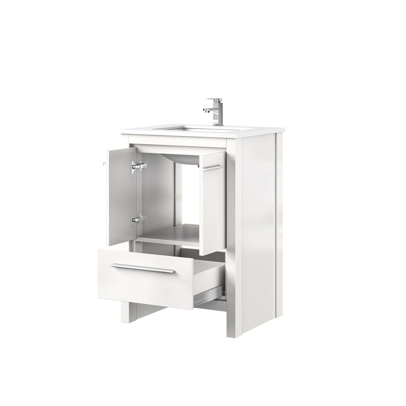 24" W X 20" D White Bath Vanity, Quartz Surface, Faucet, Blended Storage Unit Unified Design