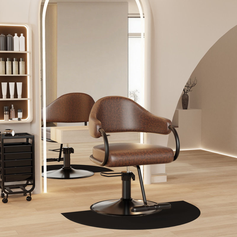 Fauteuil de salon Baasha Professional noir et brun pour coiffeurs - Fauteuil de coiffeur moderne avec coussin en mousse à mémoire de forme, base stable surdimensionnée et capacité de poids de 330 lb